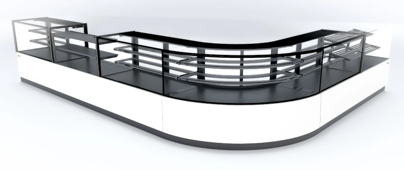 Ön cam sabit veya açılabilir. (Açılır cam sadece Barok Vision New Pasta’da mevcuttur.)
Rafsız veya Taban+ bir, iki veya üç raflı seçenekler.
Taban ve raflar parlak krom veya siyah mat krom.
Mat veya parlak cila RAL renk seçenekleri.